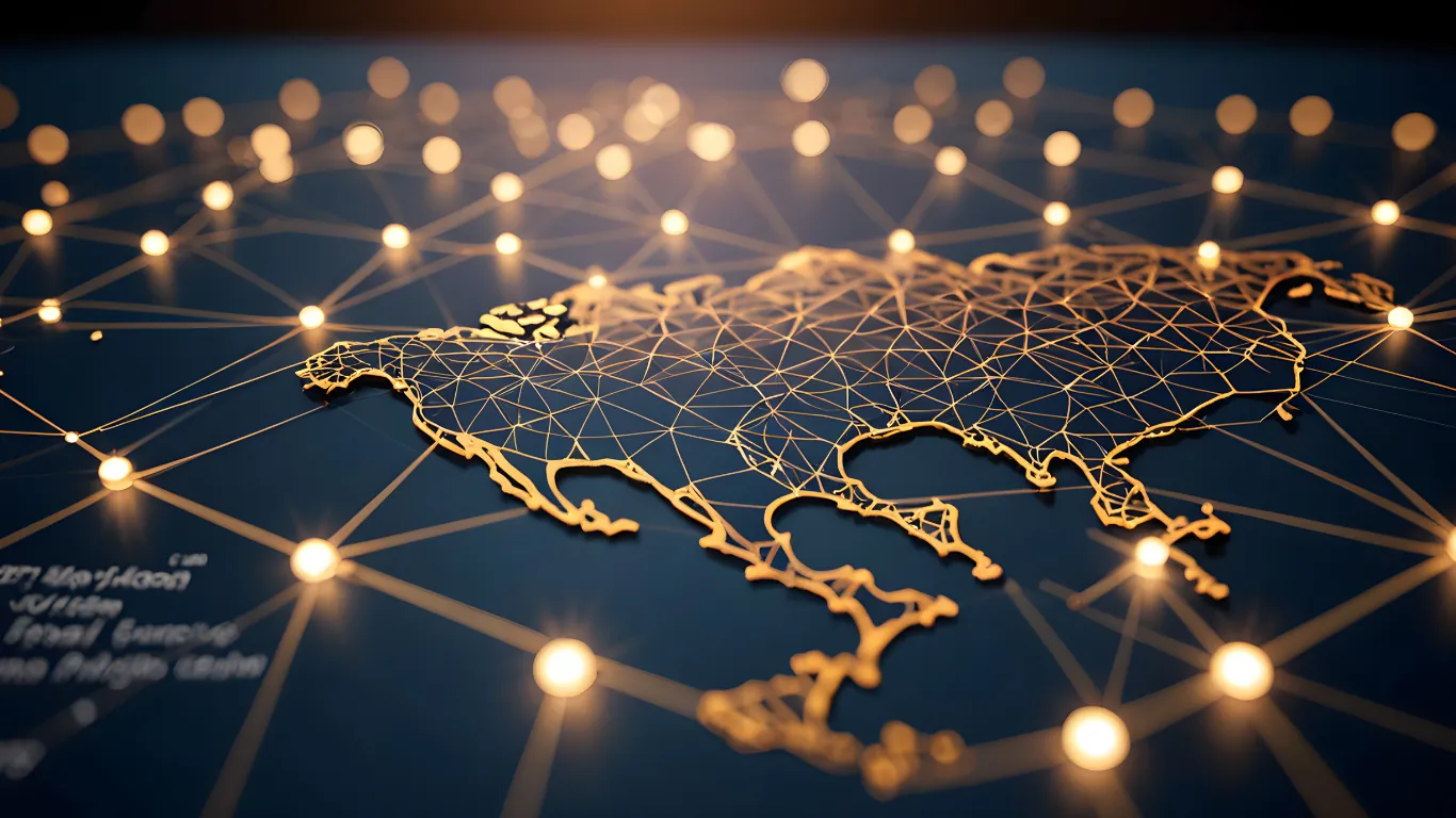 Illustration of a world map with connected points, representing international sourcing routes