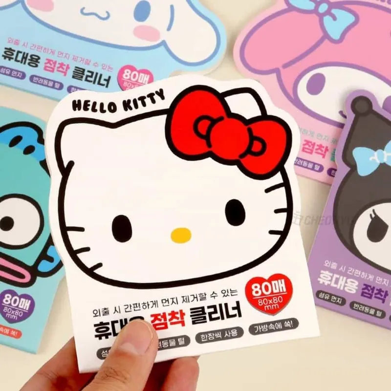 Sanrio character portable adhesive lint cleaner sheets in Hello Kitty, My Melody, Cinnamoroll and Kuromi designs